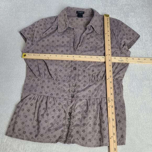 Ann Taylor women's eyelet floral blouse Beige Size 10 Office career 100% cotton - Picture 4 of 6